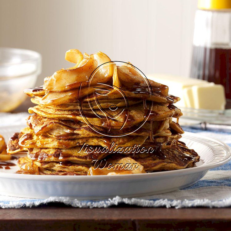 Pumpkin Pancakes with Cinnamon-Apple Topping