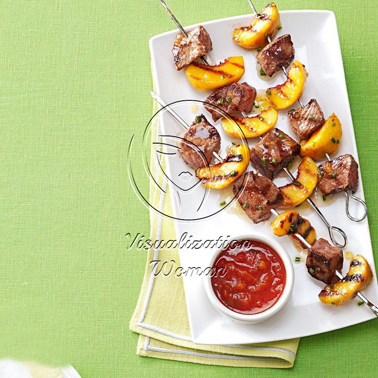 Grilled Sirloin Kabobs with Peach Salsa