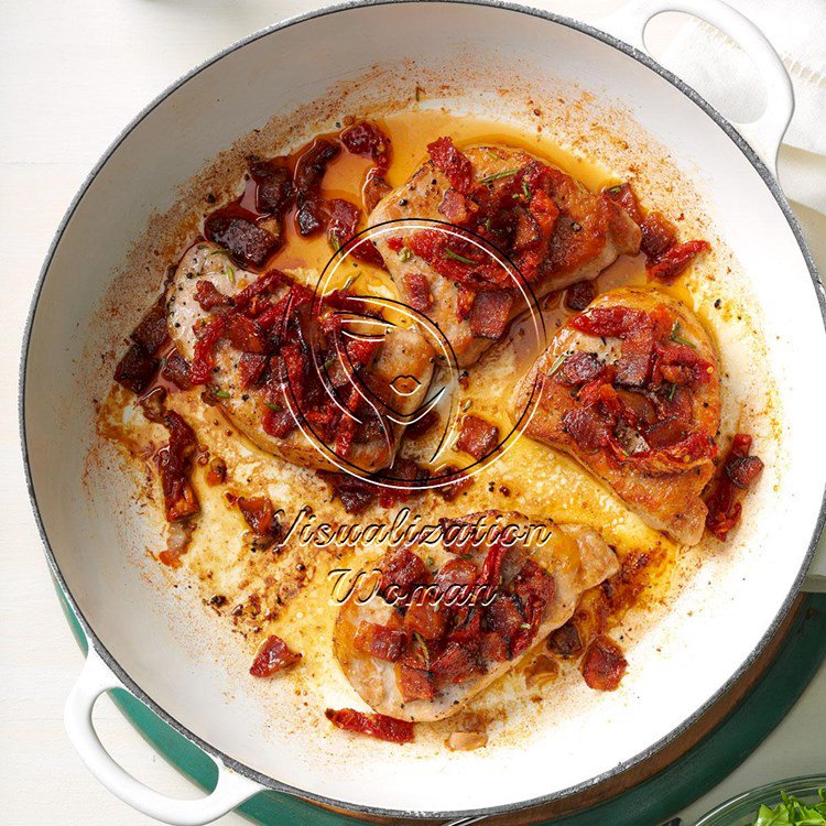 Pork Chops with Tomato-Bacon Topping