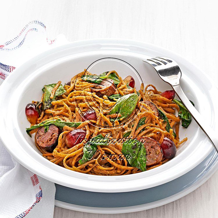 Balsamic Roasted Sausage and Grapes with Linguine