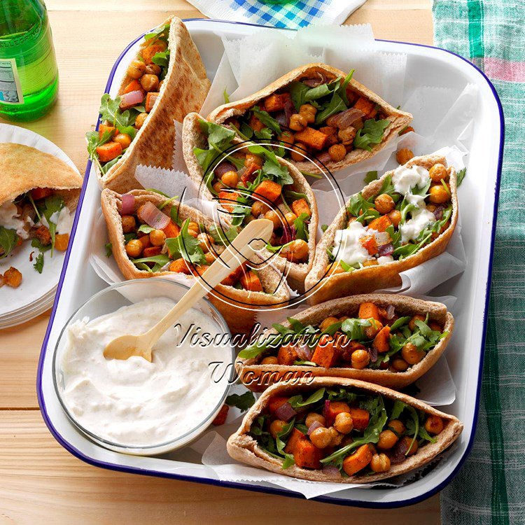 Roasted Sweet Potato & Chickpea Pitas