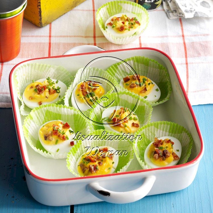 Bourbon Candied Bacon Deviled Eggs