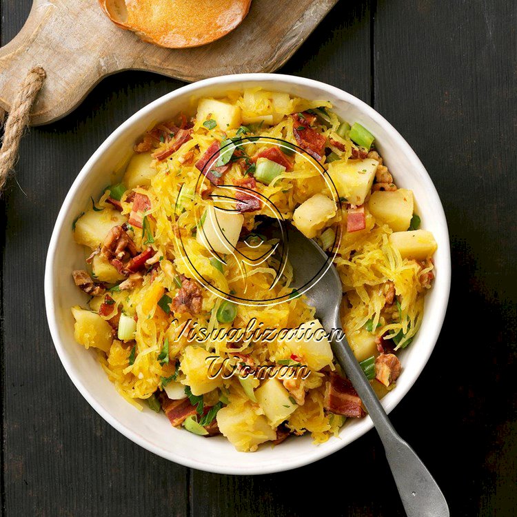 Spaghetti Squash with Apples, Bacon, and Walnuts