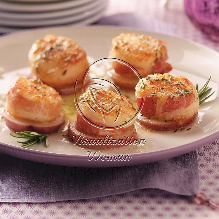 Pancetta Scallops on Potato Rounds