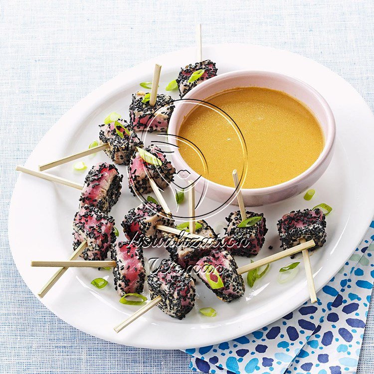 Asian Tuna Bites with Dijon Dipping Sauce