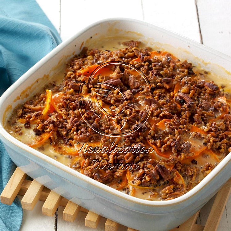 Chipotle Scalloped Sweet Potatoes with Spiced Pecans