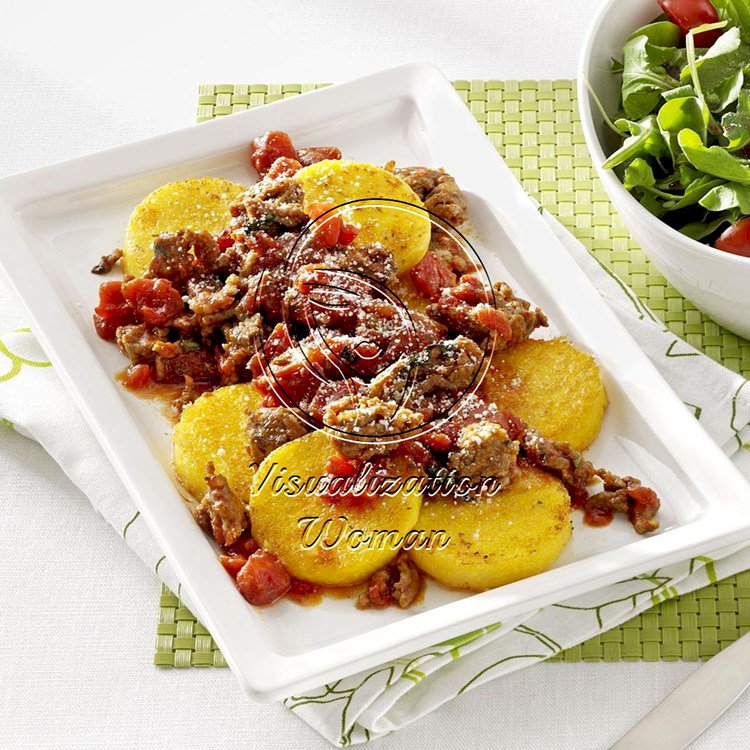 Polenta Rounds with Sausage Ragout