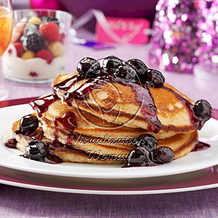 Overnight Yeast Pancakes with Blueberry Syrup