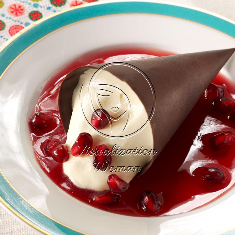 White Chocolate Mousse with Pomegranate Sauce