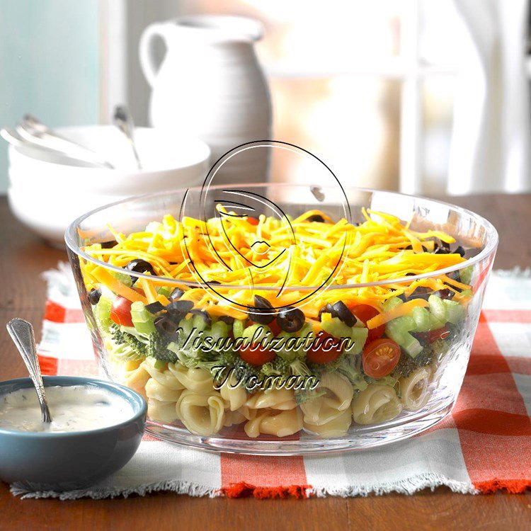 Layered Veggie Tortellini Salad