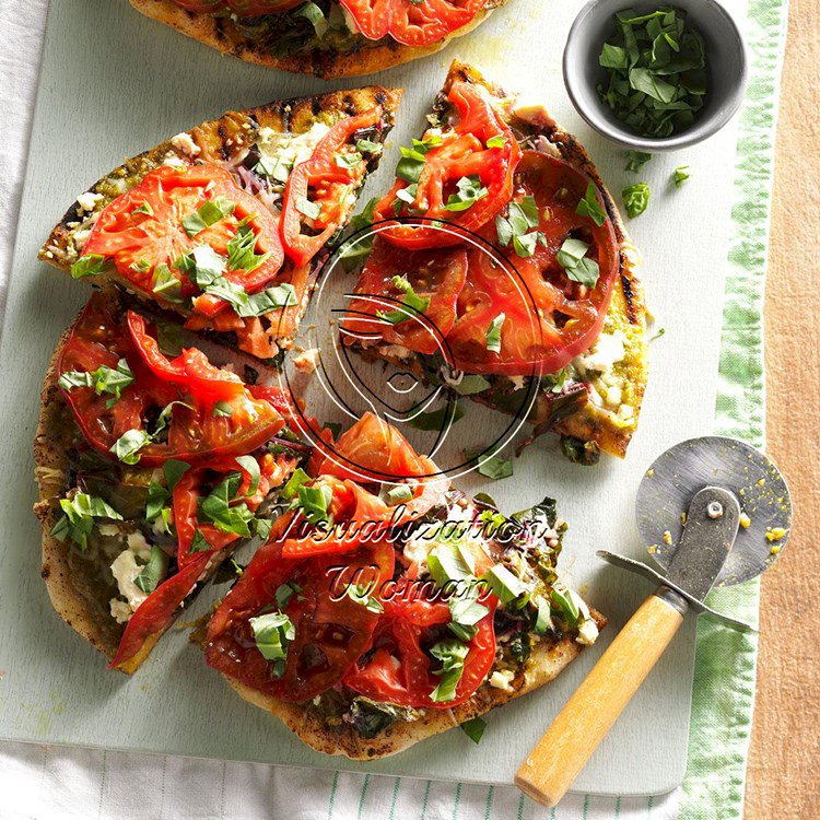 Smoky Grilled Pizza with Greens & Tomatoes