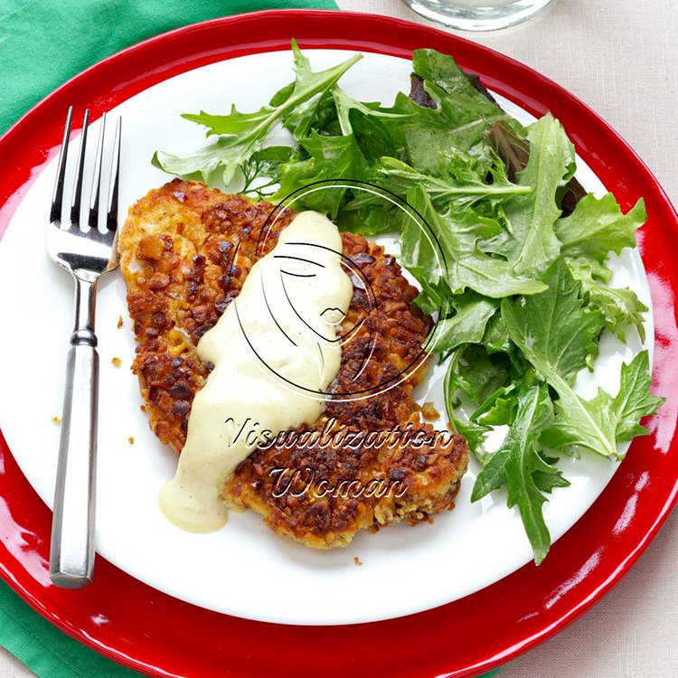 Pretzel-Crusted Chicken with Mixed Greens