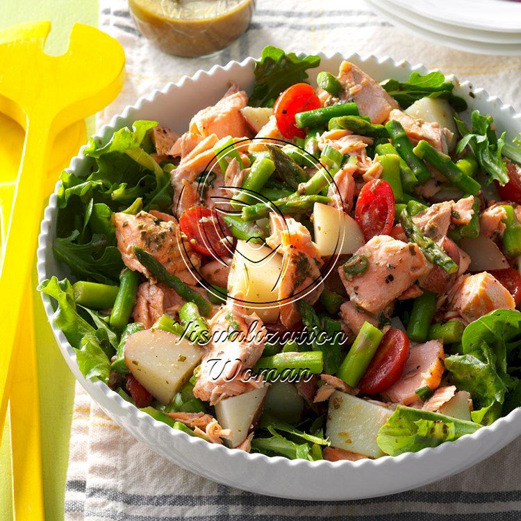 Salmon Vegetable Salad with Pesto Vinaigrette
