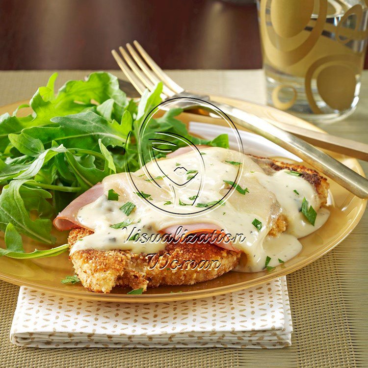 Chicken Corden Bleu with Mushroom Sauce and Rice