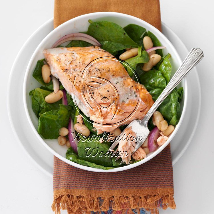 Roasted Salmon & White Bean Spinach Salad