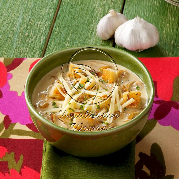 Crouton-Topped Garlic Soup for Two